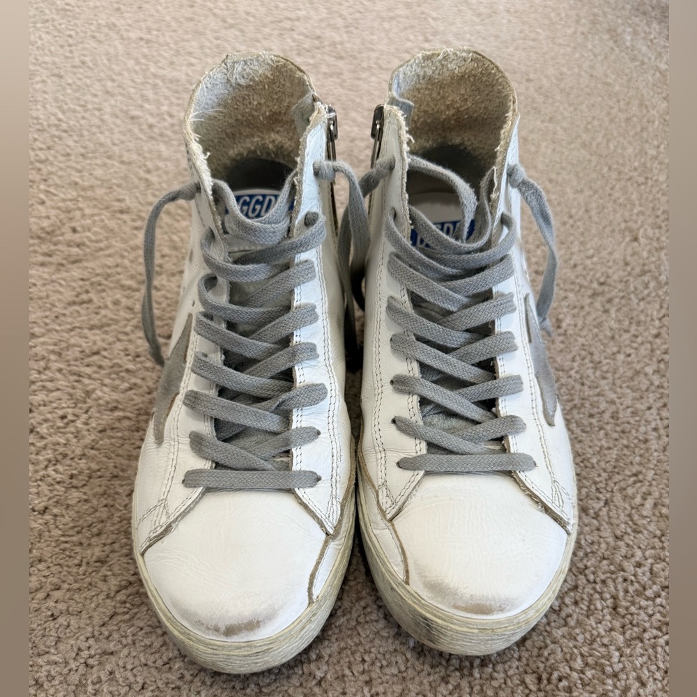 Golden Goose White High-Top Sneakers with Gray Accents - Picture 10 of 14